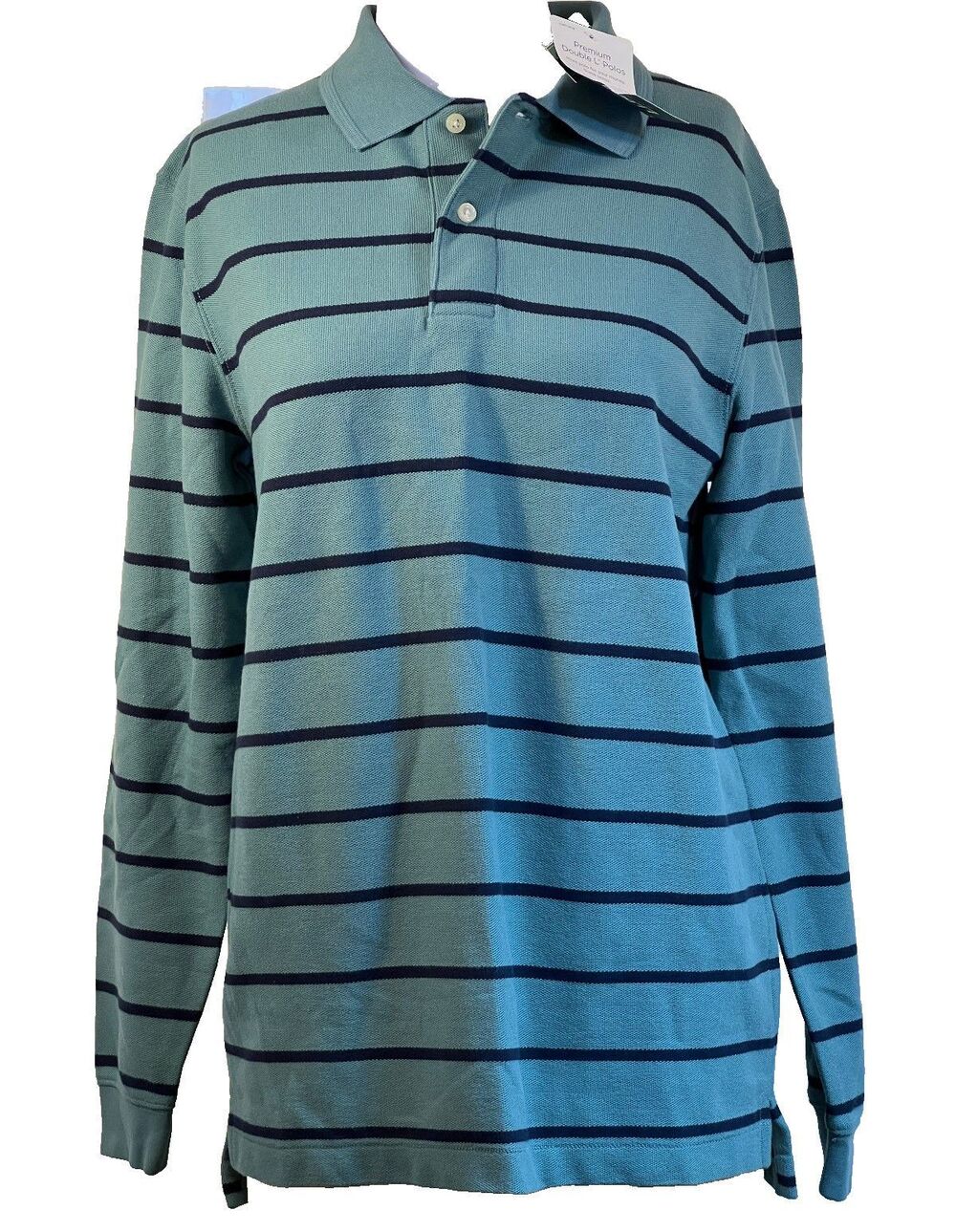 Nwt L.L. Bean Long Sleeve Polo Shirt Mens S Teal Blue Navy Striped Classic Soft